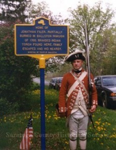 A scene from the dedication from a historic marker related to the 1780 Ballston Raid.  